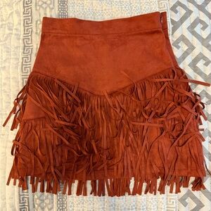 Altar'd State Tan Suede Fringe Mini Skirt